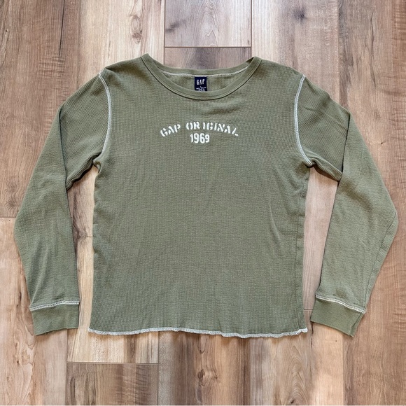 Gap Original 1969 Vintage Y2K 100% Cotton Olive Green Long Sleeve Shirt L - Picture 1 of 8